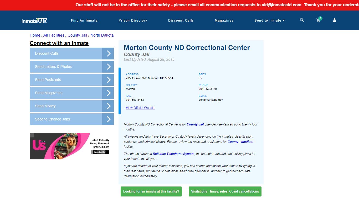 Morton County ND Correctional Center - Inmate Locator ...